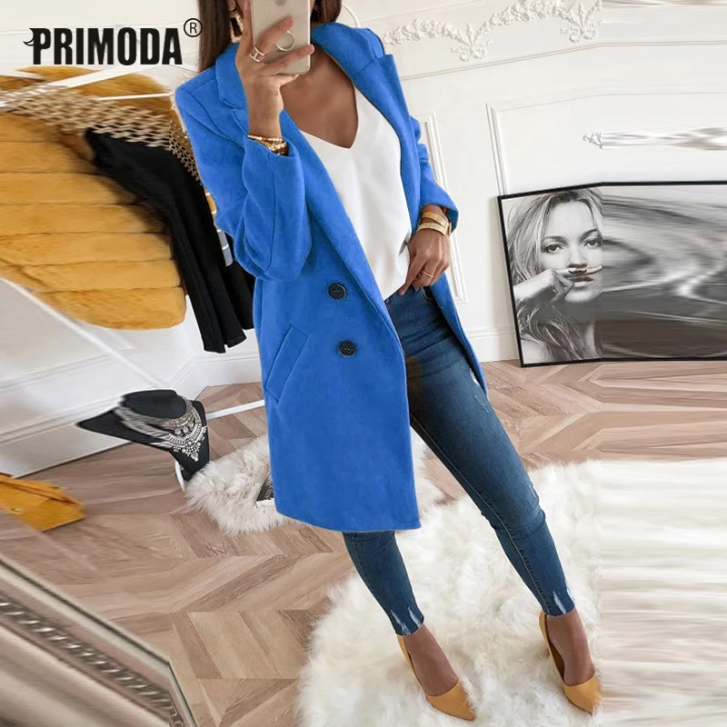 

Plus Size Coats Women Outwear Winter Woollen Coat Long Sleeve Turn-Down Collar Blends Slim Jacket Elegant Wool Overcoats PR782G