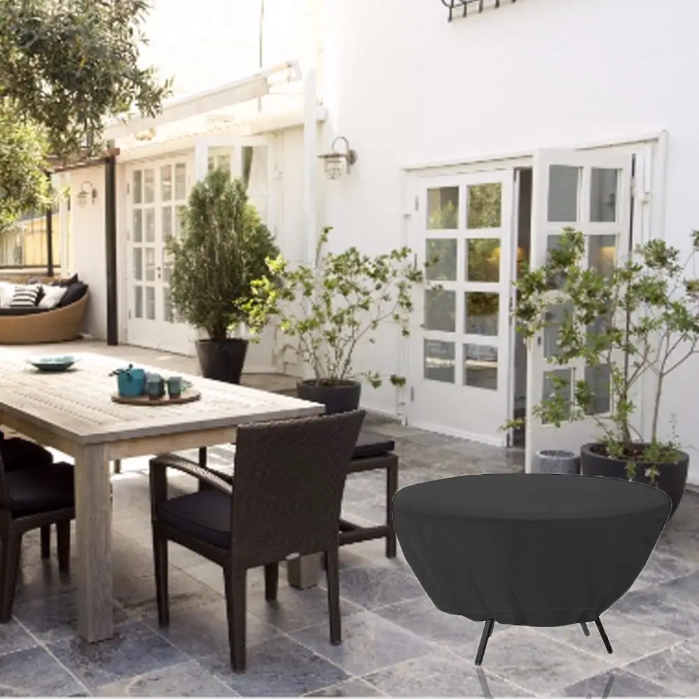 1 Pc Outdoor Fire Pit Cover Round Fire Bowl Cover Water Resistant Lightweight Eco-Friendly Furniture Cover Adjustable Drawstring
