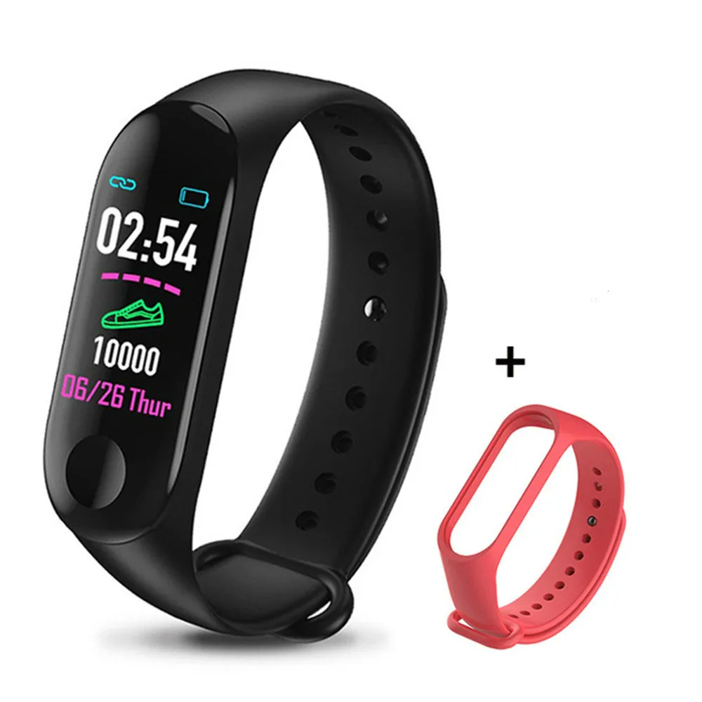 M3 Смарт-часы монитор сердечного ритма фитнес-трекер Smartwatch цветной экран кровяное давление Pedomater PK M2 Y5 115PLUS - Цвет: Blackred