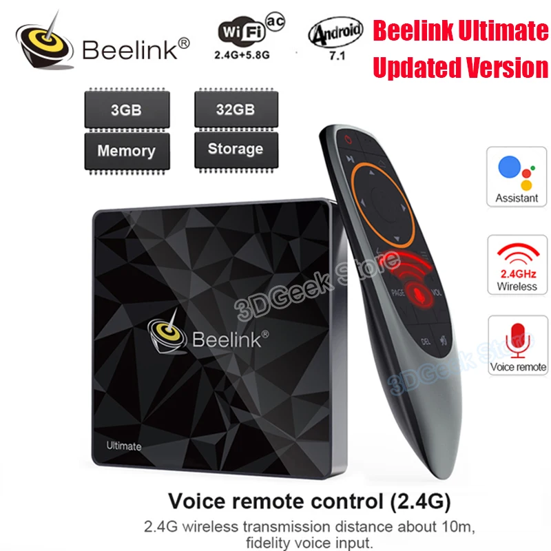 ТВ-приставка Beelink Ultimate GT1-A Android 7,1 4K Голосовое управление Amlogic S912 3 ГБ DDR4 32 Гб Восьмиядерный 5G WiFi 1000 МБ BT4.0 ТВ-приставка