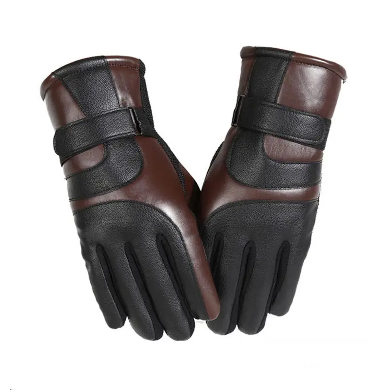 Full leather brown Зима полный палец водонепроницаемый Сенсорный Экран мужские кожаные перчатки Высокое качество Популярные ветрозащитные Осенние Теплые Лидер продаж 1 шт - Цвет: Full leather brown