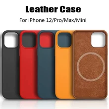 Original Magnetic Genuine Leather Case For iPhone 12 Pro Max 12Mini Shockproof Luxury Back Phone Cover For Apple Magsafe Charger