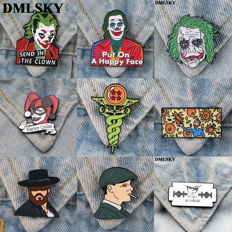 DMLSKY Joker Harley Quinn, броши, мультфильм Ван Гог, эмалированная булавка для женщин и мужчин, булавки для рюкзака, индивидуальная металлическая брошь M4110