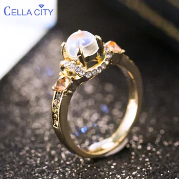 

Cellacity Silver 925 Ring for Women Jewelry with Gemstones Vintage Style Round 6*6mm Moonstones Gold Color Female Rings Size6-10