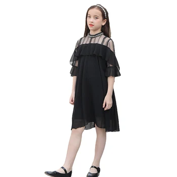 

2020 New Teenage Girls Dresses 12 14 years Black Chiffon Dress Big Girls Party Evening Dress Sequined Flare Sleeve Kids Clothing