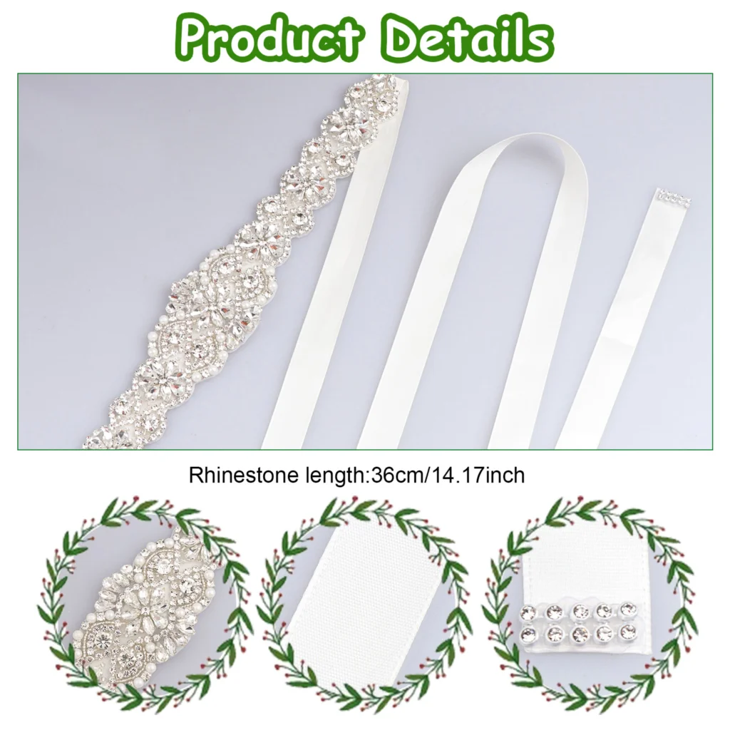 Crystal Satin Bridal Belt Sash Rhinestones Wedding Dress Belt