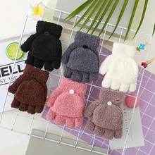 Плюшевые толстые теплые детские перчатки для маленьких девочек, коралловые бархатные двойные перчатки-Раскладушки с полупальцами, детские варежки из кораллового флиса