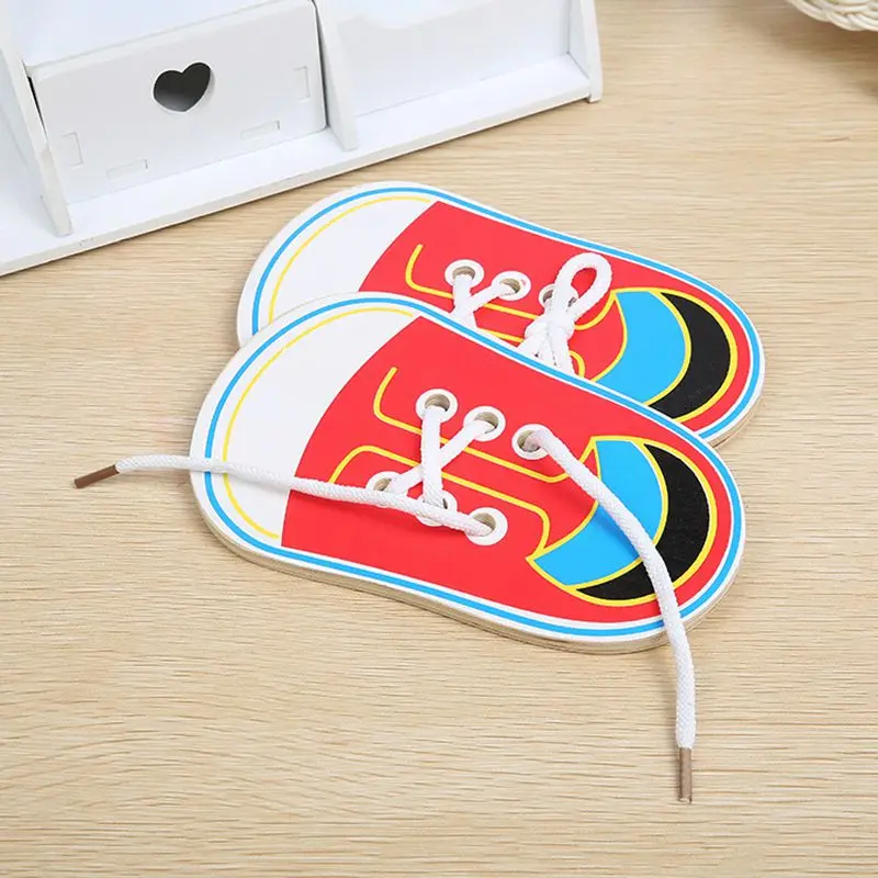  Kids Montessori Educational Toys Children Wooden Toys Toddler Lacing Shoes Early Education Montesso - 4000464850546