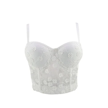 

sexy summer lace Transparent bustier sleeveless crop top women party fashion floral fishnet off shoulder tank tops clothes