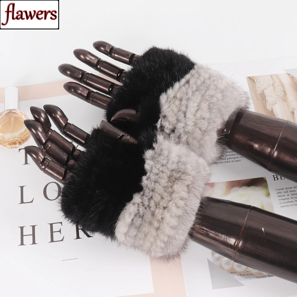 

Hot Sell Female Knit Real Mink Fur Glove Knitted Elastic Women Genuine Mink Fur Fingless Gloves Lovely Girls Mink Fur Mittens