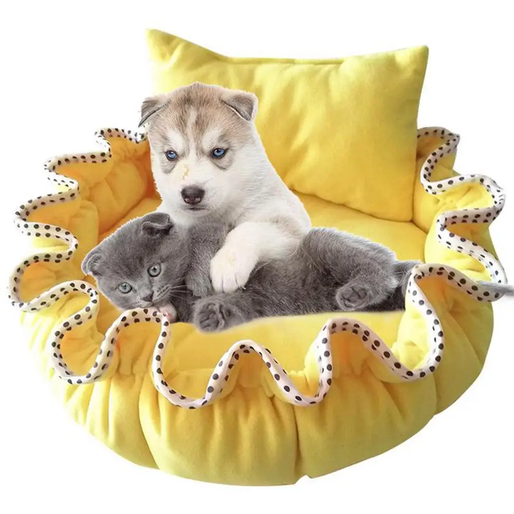cheap Yellow Pet Sofa Dog Beds Winter thermal Bed For Dogs Cute Pumpkin Nest Pet Dogs Supplies Soft Warm Cat #039;s House Pet Shop Bedding