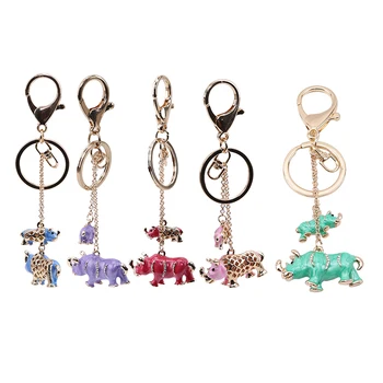 

Cute Cartoon Animal Rhino Car Keychain Metal Fashion Creative Cute Car Interior Decoration Key Rings Cute Accessories