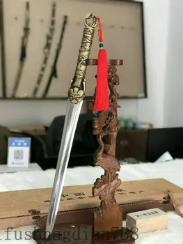 

DAMASCUS FOLDED STEEL BLADE FULL TANG HAND MADE CHINESE SWORD BRASS HANDLE