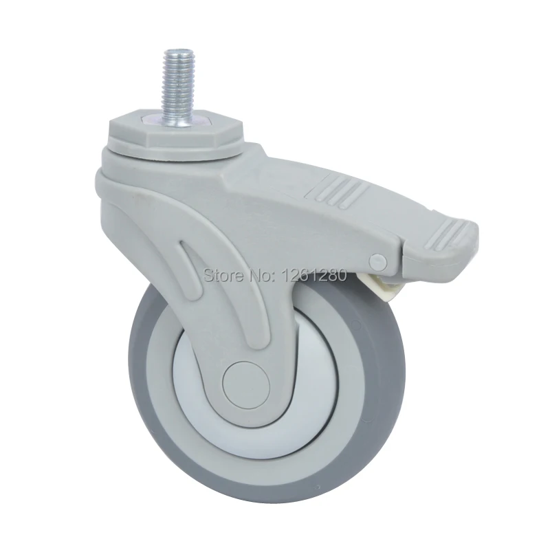 

4-inch Screw Rod Furniture Caster Plastic Synthetic Rubber Hospital Equipment Medical Bed Chair Wheel With Brake Ball Bearing
