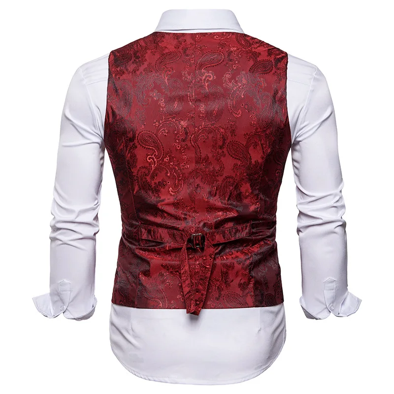 Men's Red Paisley Double Breasted Dress Vest Slim Fit Formal Business Sleeveless Waistcoat Men Chaleco Hombre 2XL dress vests