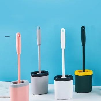 

Silicone WC Toilet Brush Flat Head Flexible Soft Bristles Brush With Quick Drying Holder Set Cleaning Brush For WC Accessories
