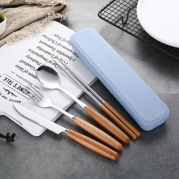 

Stainless Steel Steak Cutlery Fork Knife With Wooden Handle Lunch Kitchen Cutlery Western Tableware Wood Fork Spoon II50DCSTZ
