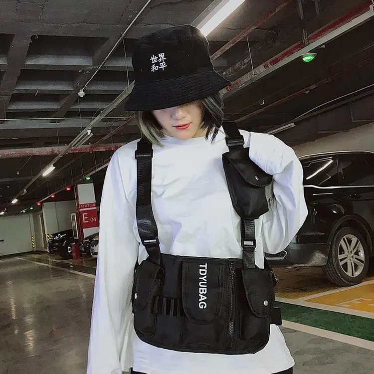 

Hong Kong Style Workwear Chest Pack Waistcoat Bag Fashion Street Hip Hop Men's Function Tactical Multi-pockets Bullet Packages O