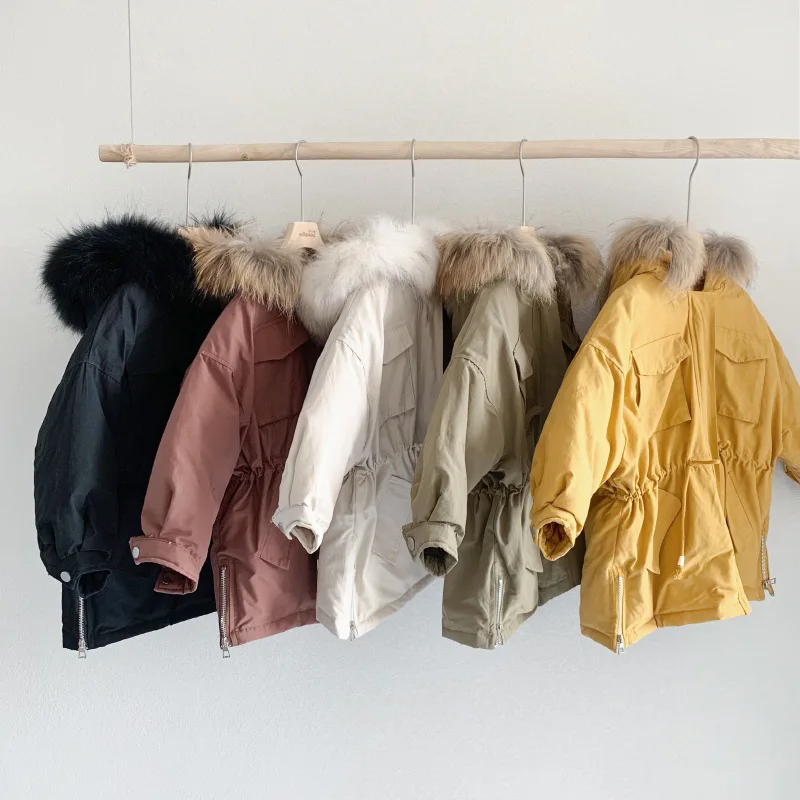 

Children's Thick Fur Collar Hooded Down Jacket Warm Mid-length Coat for Children 3-8 Years Old Boys Girls Keep Warm for Kid's