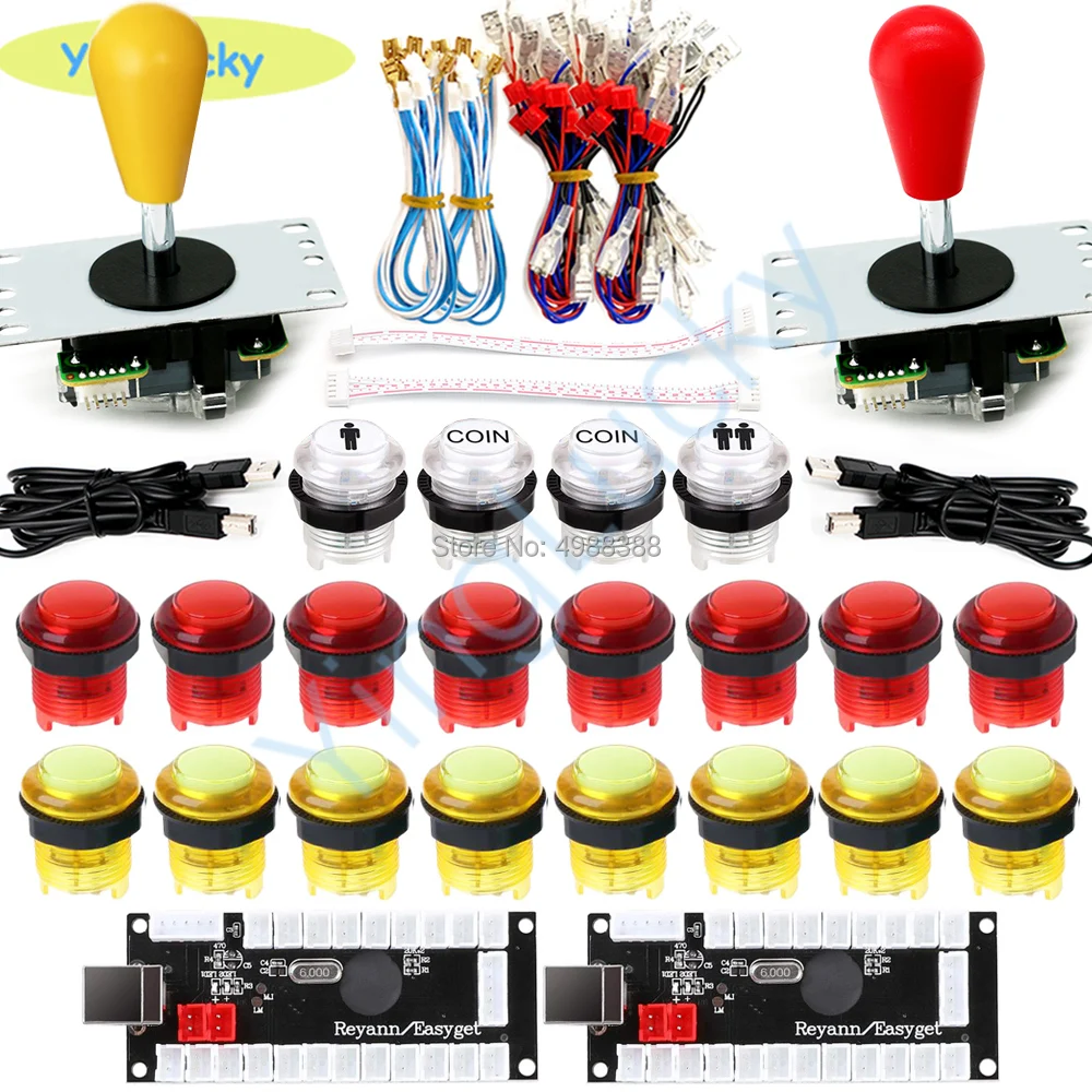 Arcade Joystick Game Parts DIY Encoder USB Oval Joystick 20 LED push buttons 1P 2P button with cable kit，for Arcade Video Games