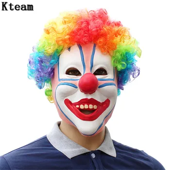 

2019 Halloween Mask Funny Clown Latex Full Face Mask Big Mouth Color Hair Red Nose Cosplay Horror masquerade mask Ghost Party