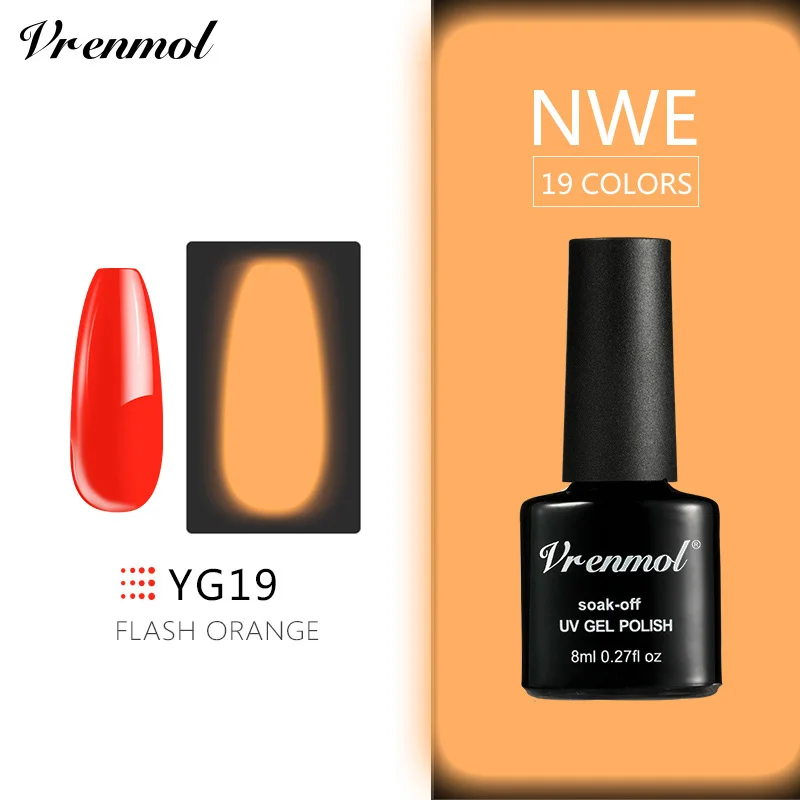 Vrenmol 1 шт светится в темноте гель лак УФ-гель для ногтей Esmalte для ногтей флуоресцентный светящийся разноцветный неоновый гель лак - Цвет: YG19