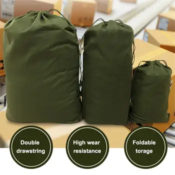 

1 X Canvas Drawstring Large Bag Moving Army Green Pouch Laundry Organizer Clothes Toy Storage Household Storage Organization