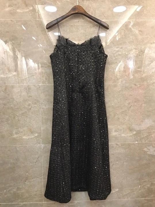 Top Quality Wool Suits Autumn Winter Dress Sets Women Sequined Wool Blend Jacket+Sleeveless Strap Dress Suit Set Female