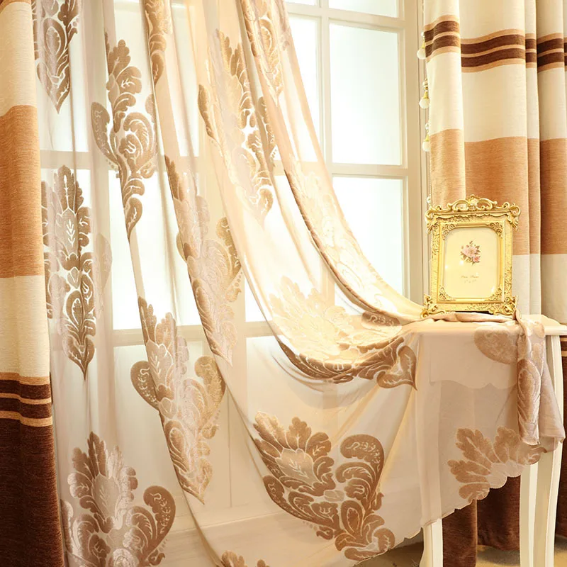 

Fine Jacquard Crossbar Chenille Coffee Curtains for Living Dining Room Bedroom.