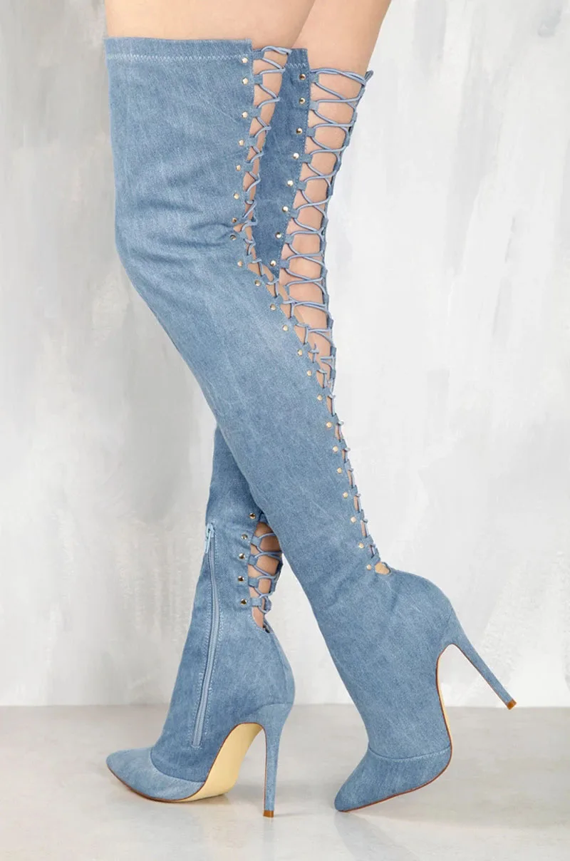 knee Jean Boots Fashion Dress Shoes 