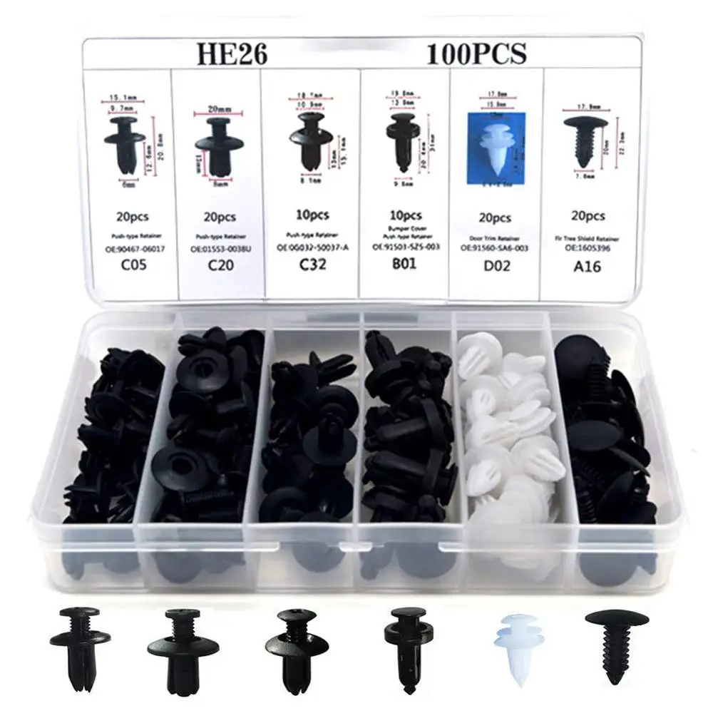 100PC-6-Kinds-Mixed-Sealing-Strip-Fixed-Trim-Clip-Car-Push-Pin-Rivet-Fender-Liner-Bumper