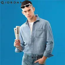 Giordano приталенная Мужская рубашка из джинсовой ткани с длинными рукавами Camisa Masculina, на пуговицах спереди, с отложным воротником, Chemise Homme 01049890