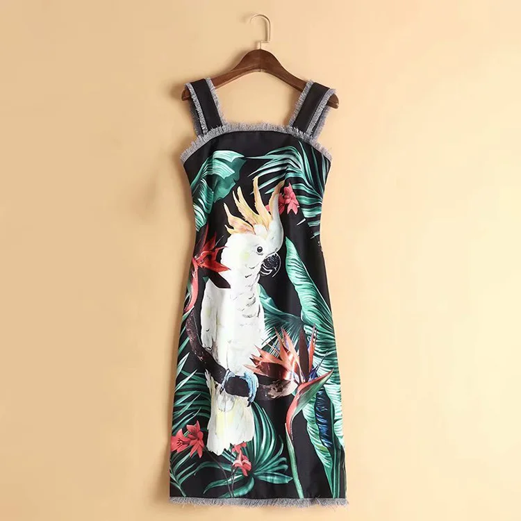 Svoryxiu подиум на заказ летнее платье с принтом попугая на тонких бретелях Женская мода с кисточками сексуальные платья для вечеринок женские Новинка