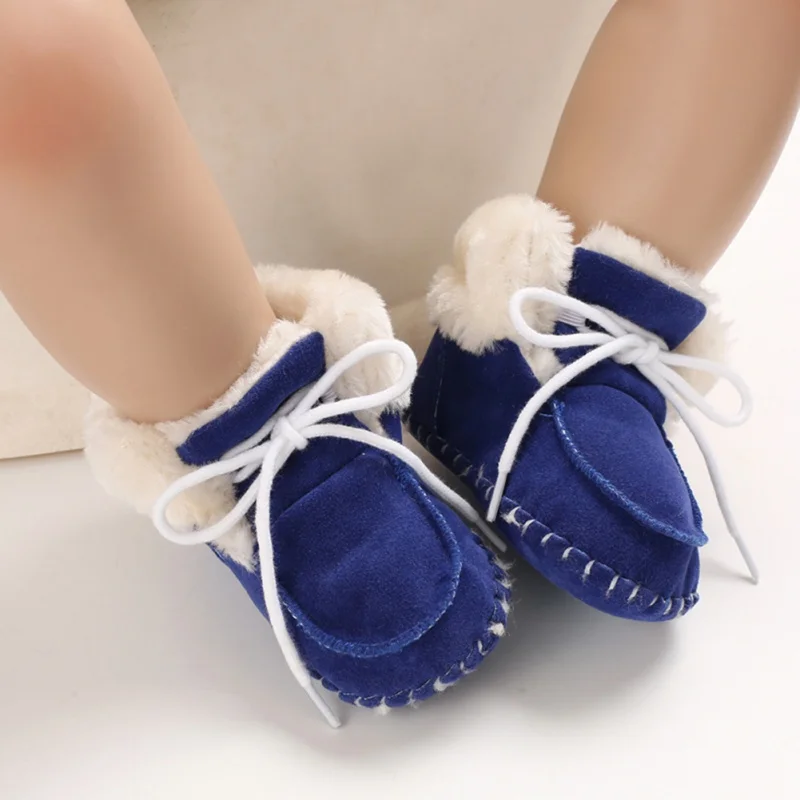Обувь для новорожденных; теплые ботинки для новорожденных; зимняя обувь для маленьких мальчиков и девочек; меховые зимние ботиночки на мягкой подошве для детей 0-18 месяцев