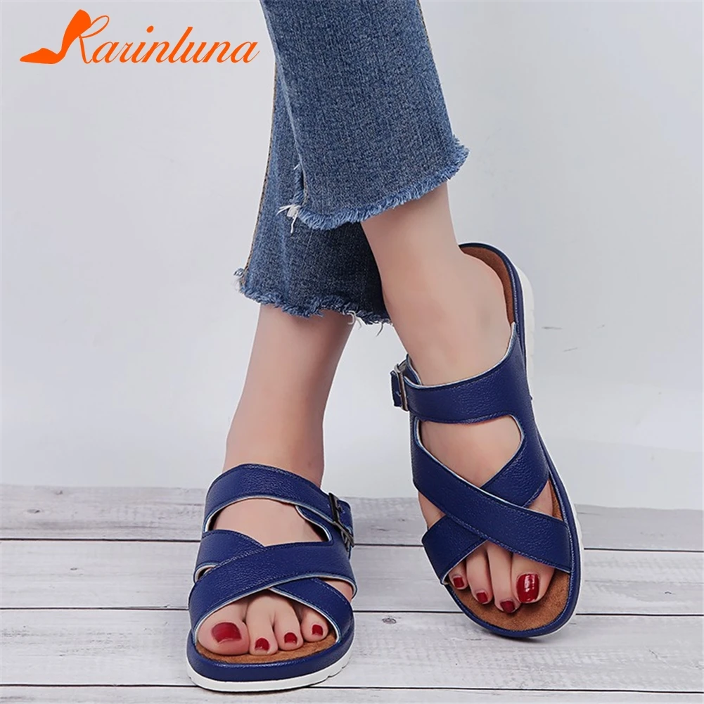 

KARINLUNA Cool Girl 2020 Low Heels Fashion Beach Summer Slippers Simple Buckle Belt Slippers Women Casula Shoes Woman