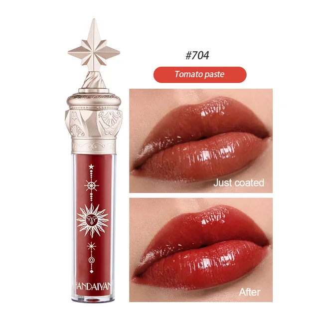 Plumper Lip Gloss Shimmer Lips Makeup Waterproof Glossy Mirror Lip Tint Cosmetic Moisturizing Long Lasting Nude Liquid Lipstick 704