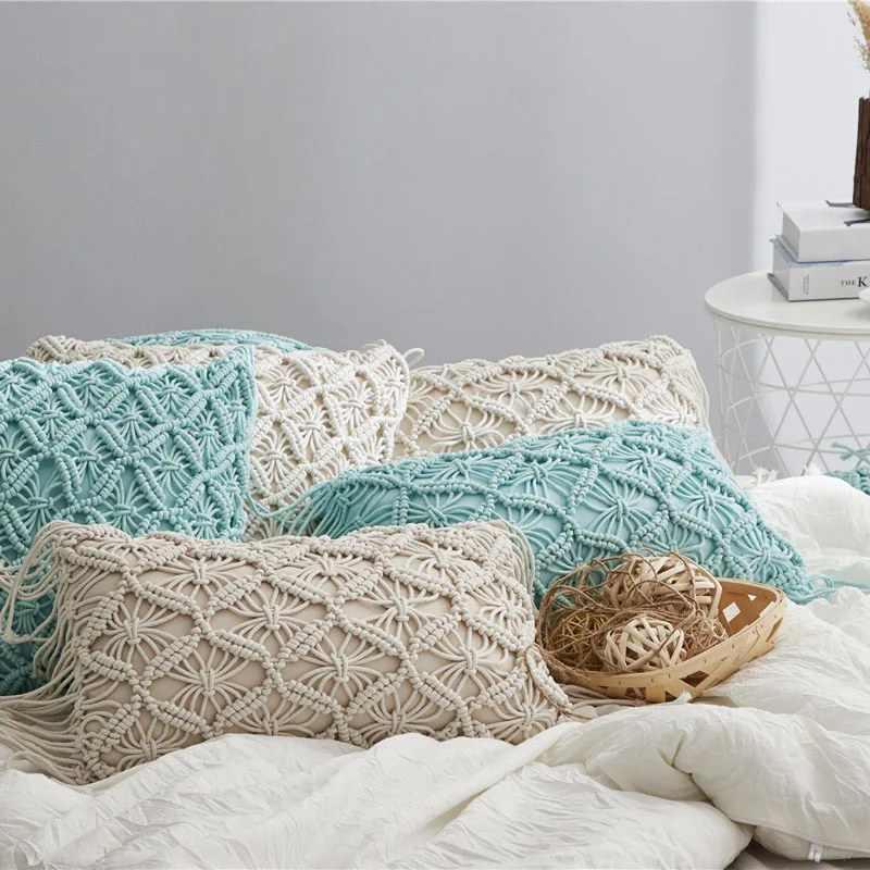 Bohemian Hand Woven Pillow Jacquard Tassel Cushion Filling Involved 30X50 CM 45X45 CM