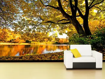 

[Self-Adhesive] 3D Yellow Trees By The Water 8001 Wall Paper mural Wall Print Decal Wall Murals