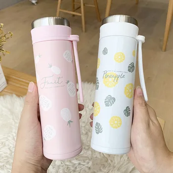 

Korean Creative Pineapple Stainless Steel Insulated Bottles with Tea Infuser Sealed Leakproof Outdoor Camping Portable Thermoses
