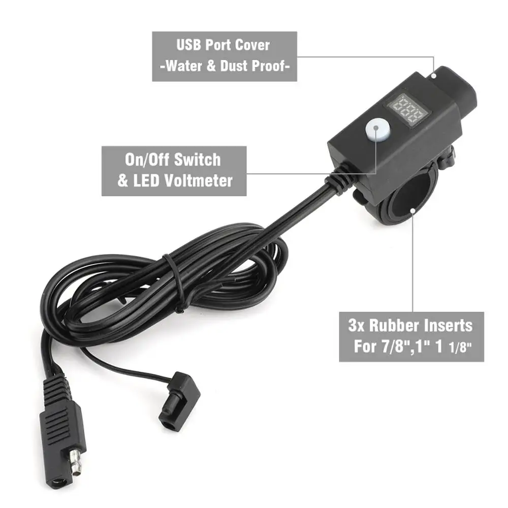 Artudatech водонепроницаемый мотоцикл SAE к USB зарядное устройство Вольтметр дисплей кабель адаптер конвертер зажим для ATV Can-am аксессуары