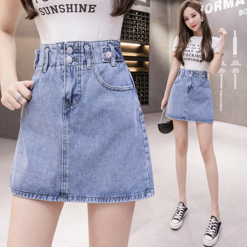 

2020 Spring And Summer New Style Korean-style High-waisted Denim Skirt Student Versatile Slimming Elastic Waist Short Skirt