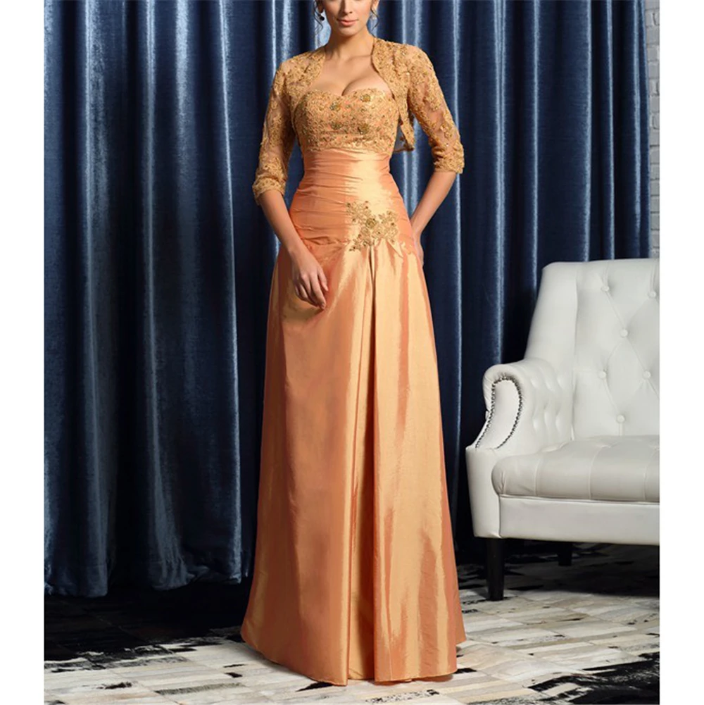

Excellent Mother of the Bride Dresses With Jacket A-line Gorgeous Half Sleeves Lace And Taffeta Beading Appliques Women's Dress