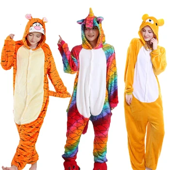 

kigurumi Unisex Adult Flannel Pajamas Adults Cosplay Cartoon Animal Pyjama Sleepwear pajama sets easily Bear women nightgown