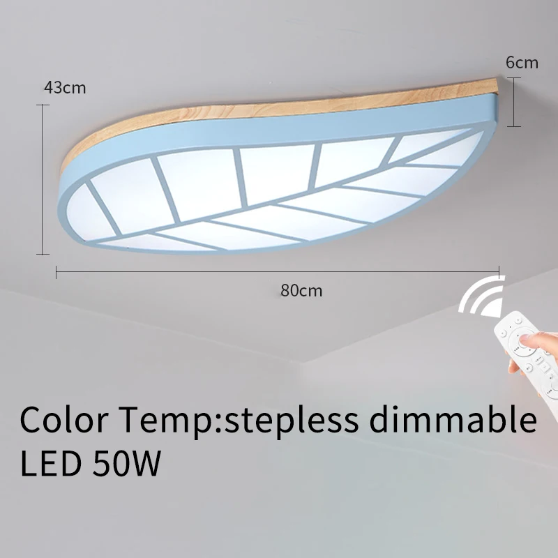 LED Nursery ceiling lights leaves design wood ceiling lampS white blue color for kids babys room nordic hallway light fixtureS - Цвет корпуса: stepless dimmable