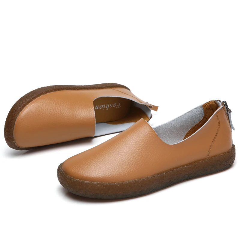 

YOUQIJIA Women Spring Genuine Leather 4-Color Slip-On Shallow Round Toe Solid Casual Flat shoes