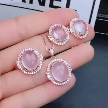 

Real Natural Rose Quartz jewelry set Natural Real Rose Quartz 925 sterling silver 1pc pendant,1pc ring,2pcs Earring