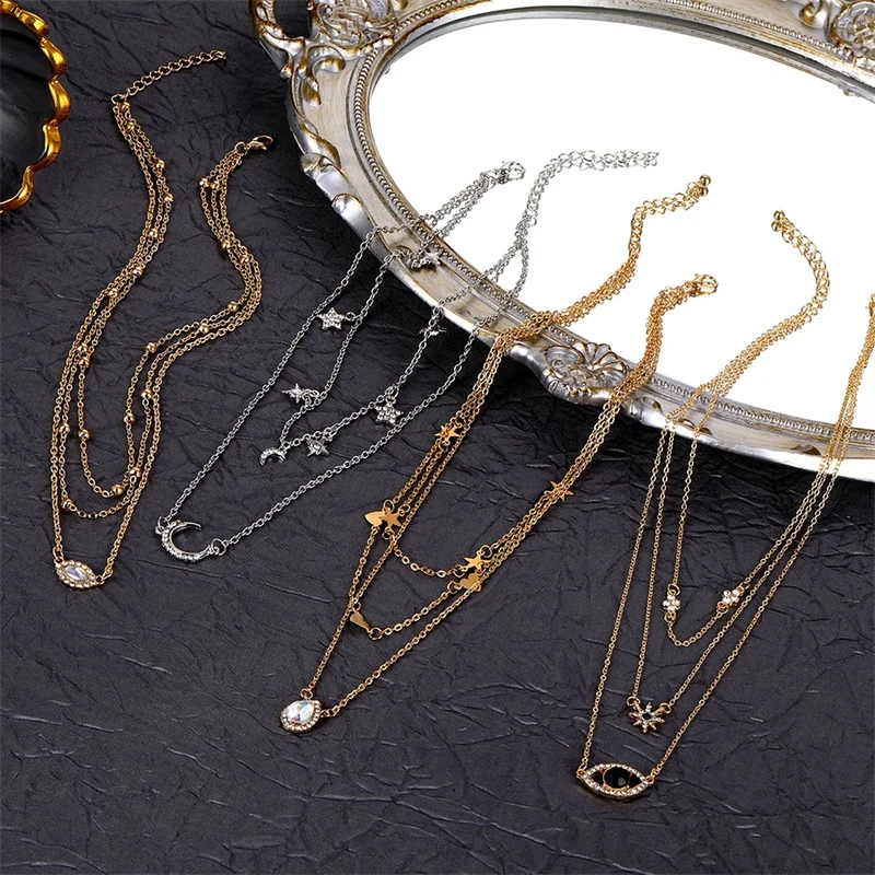 IFMIA Fashion Multi Layer Lock Portrait Pendants Necklaces For Women Gold Color Metal Key Heart Necklace New Design Jewelry Gift | Украшения