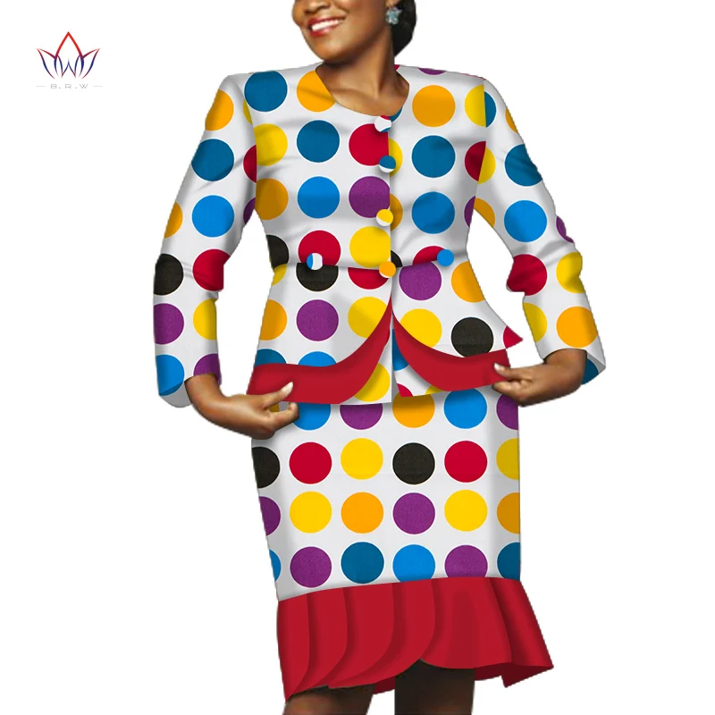 

Causal Long Sleeve African Women Clothes Tops and Skirt Set Bazin Riche African Clothing 2 Pieces Customize Skirts Sets WY6533