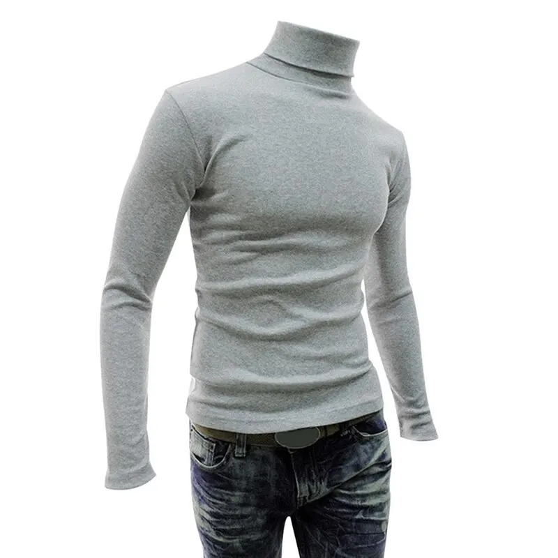 light gray3 thin Jodimitty, весенний теплый свитер с высоким воротом, мужской модный однотонный вязаный мужской свитер, мужской тонкий пуловер с двойным воротником - Цвет: light gray3 thin