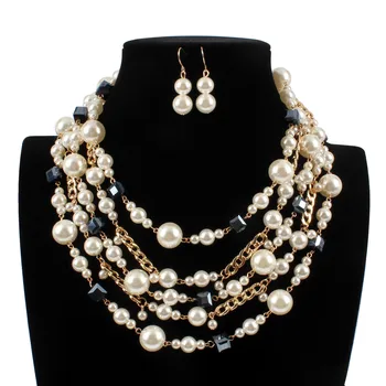 

Fashion jewelry fashion luxury alloy necklace clavicle chain imitation pearl pendant necklace 8740